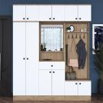 Coat Rack with Drawers, Mirror, and Shelves - Walnut Basket - White